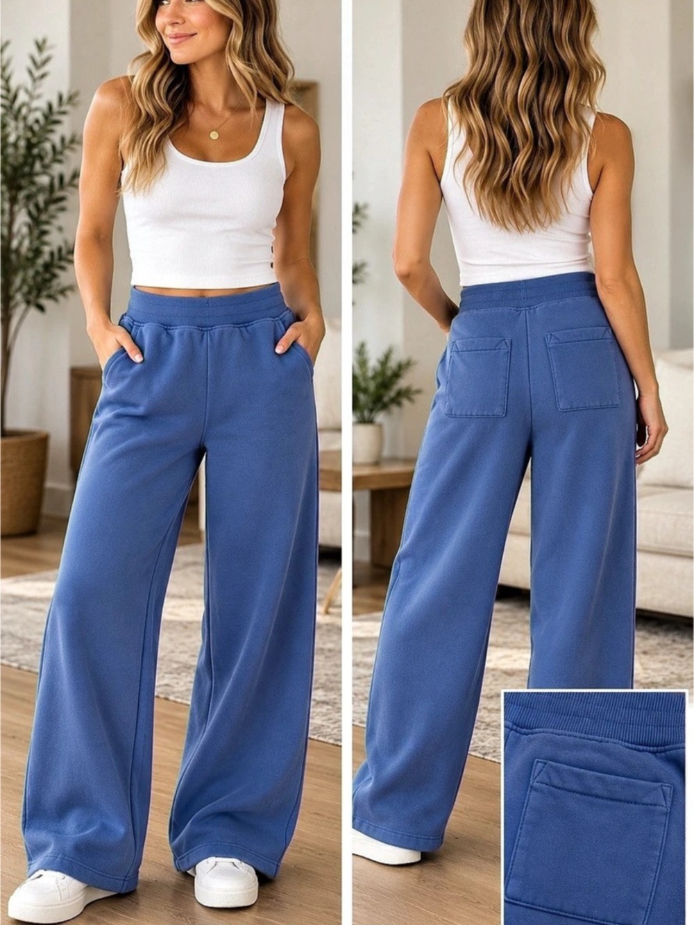 mododoc Wide Leg Pants in Blue Size Medium Like New